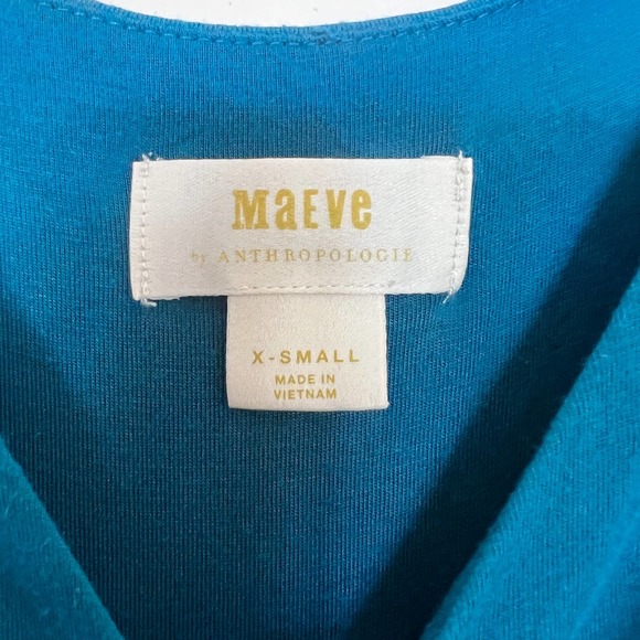 ANTHROPOLOGIE Maeve Camilla Teal Maxi Dress V Neck Knot Front Blue Size XS - Picture 11 of 15